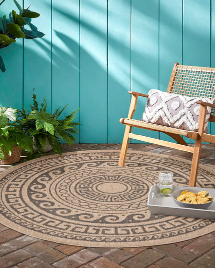 Jute Look Vloerkleed - Rond - Zwart Patroon