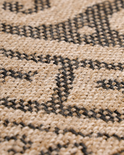 Jute Look Vloerkleed - Rond - Zwart Patroon