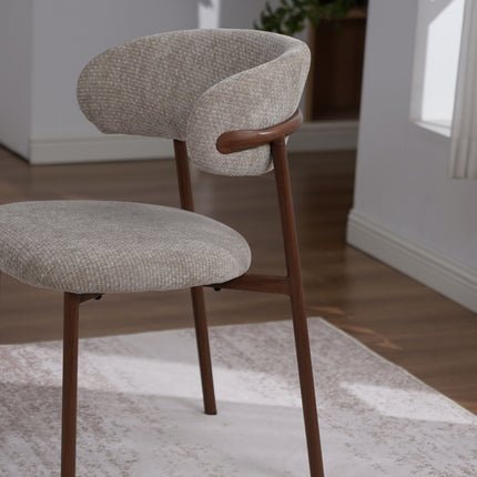 Kiara Eetkamerstoel - Beige Chenille - Walnoot