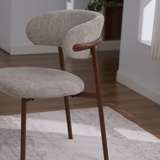 Kiara Esszimmerstuhl - Beige Chenille - Walnuss