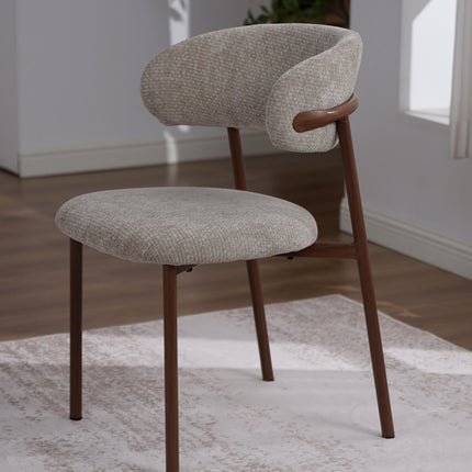Kiara Eetkamerstoel - Beige Chenille - Walnoot