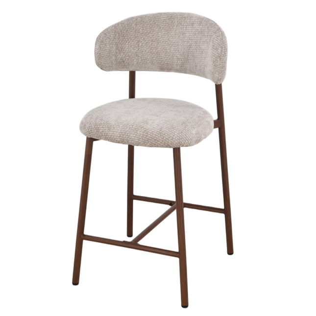 Kiara Barhocker – Beige Chenille – Walnuss