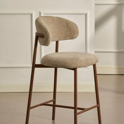 Kiara Barhocker – Beige Chenille – Walnuss