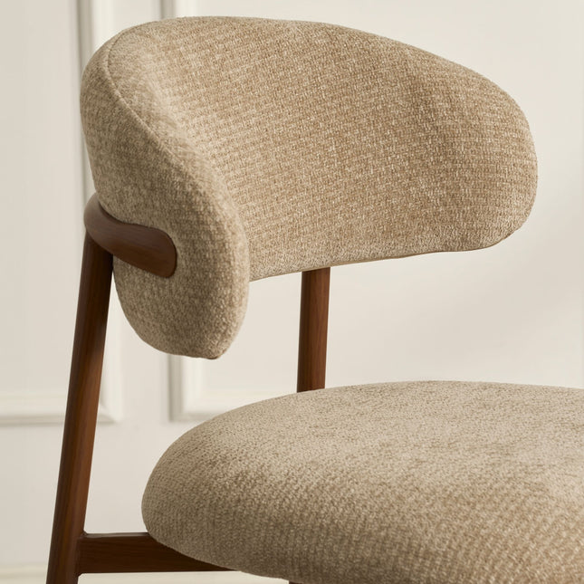 Kiara Barhocker – Beige Chenille – Walnuss