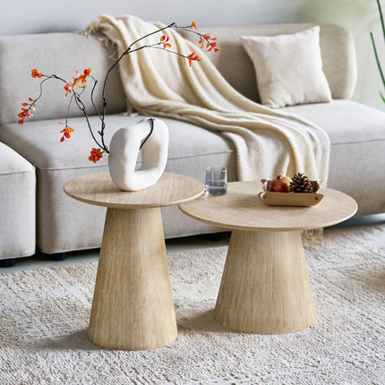 Table basse Kori - Aspect travertin - Lot de 2