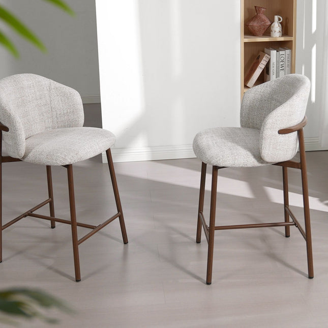 Jenna Barstoel - Beige - Walnoot Poten