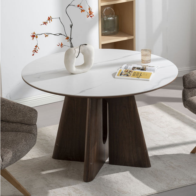 Eettafel Rond Lou - Keramisch Walnoot Fineer -  120cm