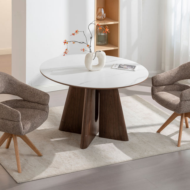 Eettafel Rond Lou - Keramisch Walnoot Fineer -  120cm