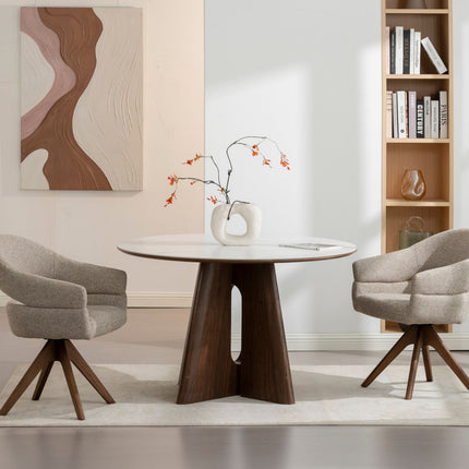 Eettafel Rond Lou - Keramisch Walnoot Fineer -  120cm