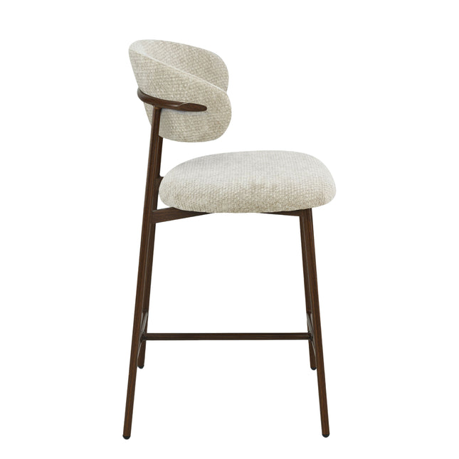 Kiara Barstoel - Beige Chenille - Walnoot