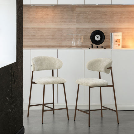 Kiara Barhocker – Beige Chenille – Walnuss