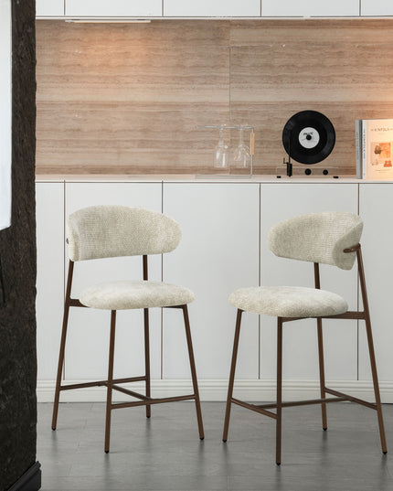 Kiara Barstoel - Beige Chenille - Walnoot