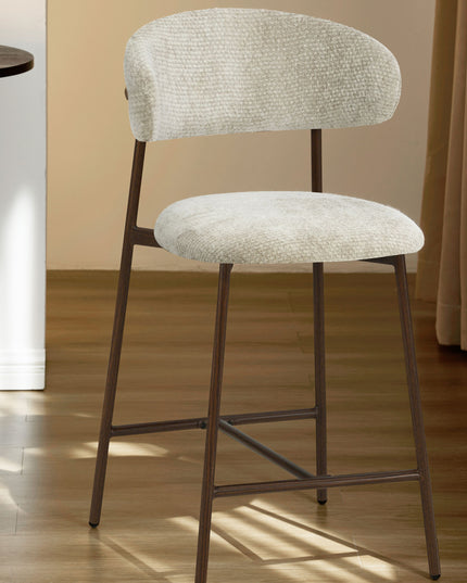 Kiara Barstoel - Beige Chenille - Walnoot