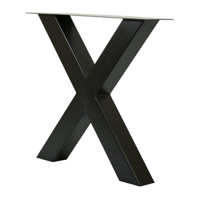 Tisch aus Eichenholz mit X-Beinen aus Stahl